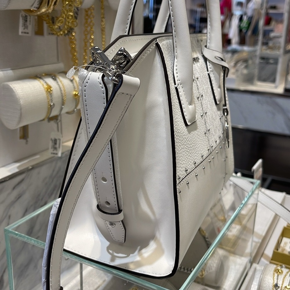 Michael Kors Avril Small Studded Patchwork and Signature Logo Satchel Crossbody - Picture 10 of 16